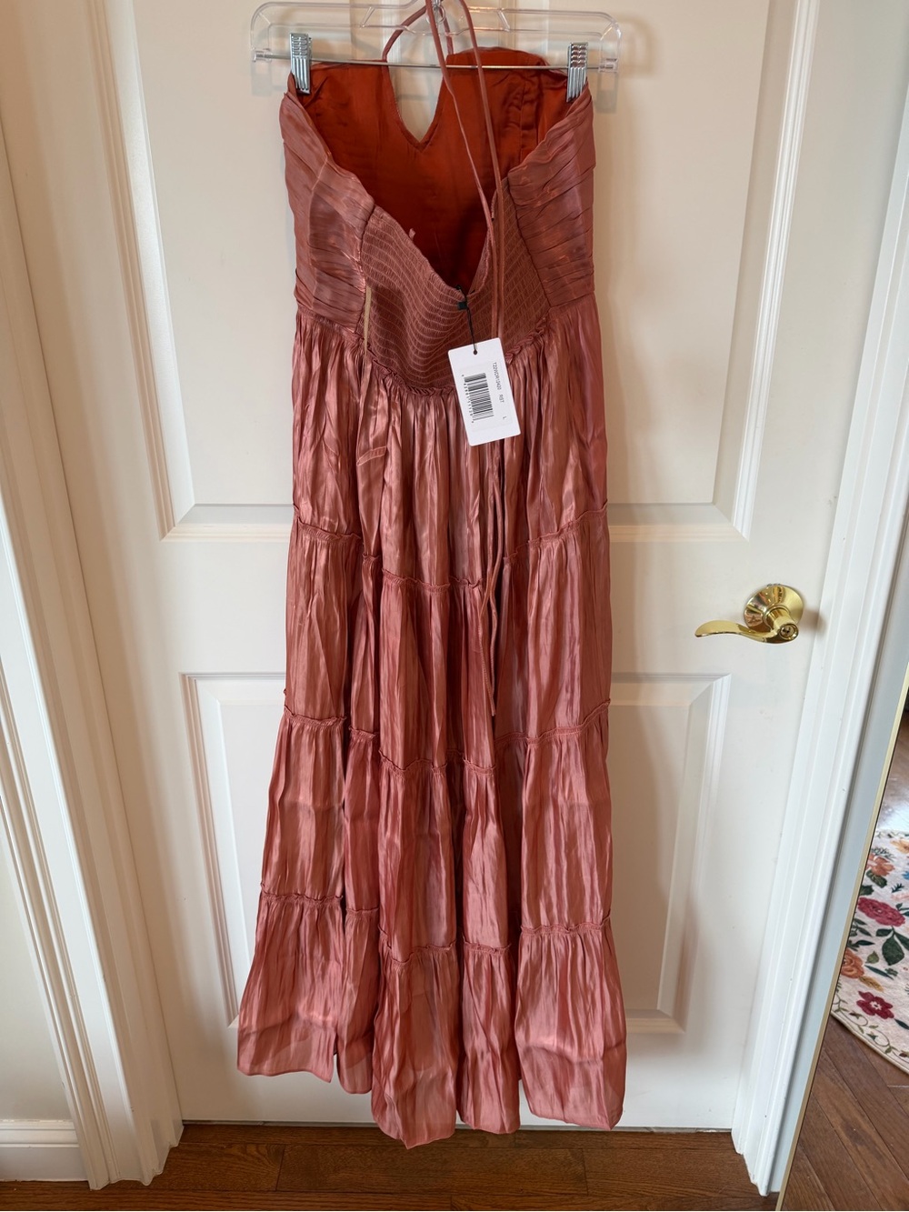Few Moda o.p.t. East Dress Rust Halter-Tie Tiered Midi Dress - Picture 7 of 8